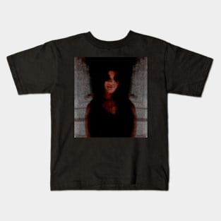 Portrait, digital collage and special processing. Somewhat scary, but pleasant girl. Dark side. Gray and orange. Kids T-Shirt